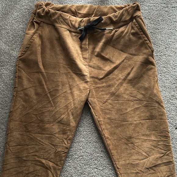 Brand Bazar Jogger Drawstring Pants One Size Faux Suede Gold Brownish EUC - Picture 3 of 8